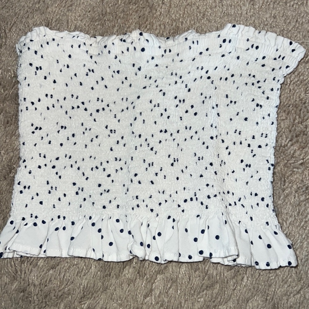Forever 21 White Navy Blue Polka Dot Ribbed Tube Top | Size Small or XS